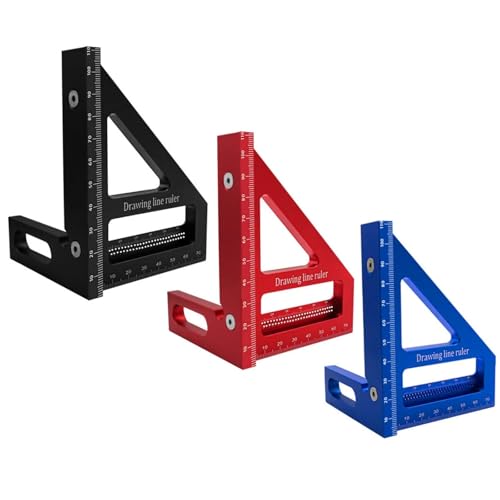 Multi functional alloy triangle ruler: a woodworking tool used for measuring 45 °/90 ° angles and line drawing-Tricolor