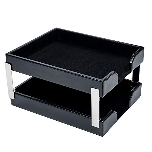 Dacasso Black Bonded Leather Double Letter Trays