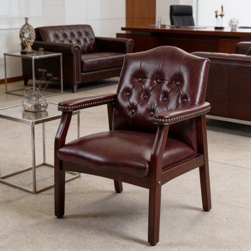 Japovker Leather Reception Guest Chairs - Waiting Room Stationary Office Chairs with Padded Arm Rest No Wheels, Ergonomic Side Chair for Conference Room Lobby Home Office (Burgundy)