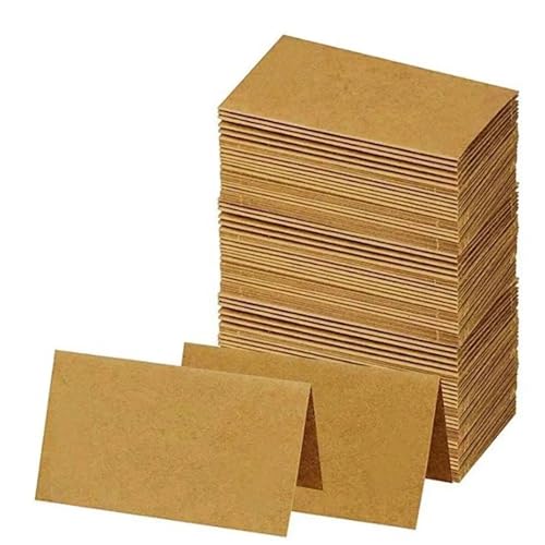 White Blank Tent Place Cards 200pcs Vintage Wedding Place Cards Blank Folded Name Seat Card Kraft Paper Elegant Seating Number Card Banquet Tables(Blue)