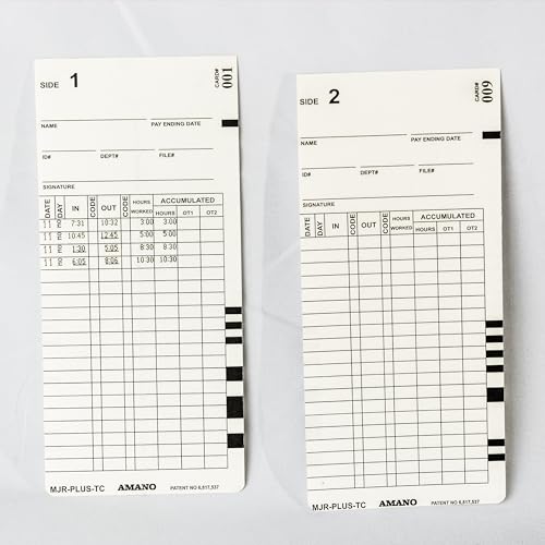 Amano MJR-Plus and MJR-PLUSEZ timecards (10 Sets of 1-100) (1000 Box) These Cards are Used Exclusively with the MJR-Plus