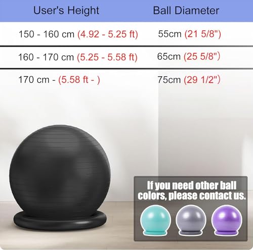 CMYUN Yoga Ball Chair Fitness Ball Chair for Adults Teenagers Kids, Home Yoga Ball Seat for Exercise Pilates Pregnancy, Stability Office Sitting Ball with Base (Size : Diameter-65cm(25 5/8"))