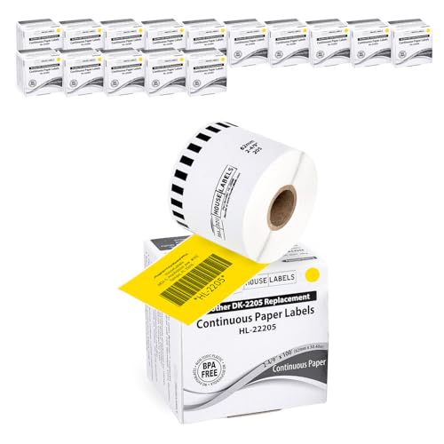 HouseLabels Compatible with Brother DK-2205, Yellow, 2-4/9" x 100'