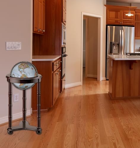 Lancaster Floor Globe by Replogle - Cherry Wood Stand & Blue Ocean Globe with USA Cartography & Mountain Relief