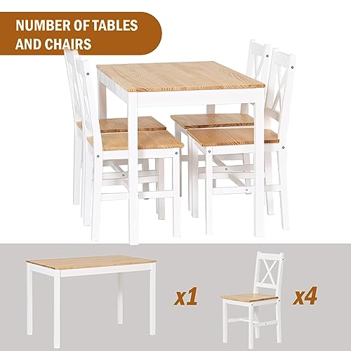 SogesHome 5-Piece Dining Table Set with 4 Chairs - Modern Kitchen and Dining Room Table Set for Home and Restaurant Use, Oka&White