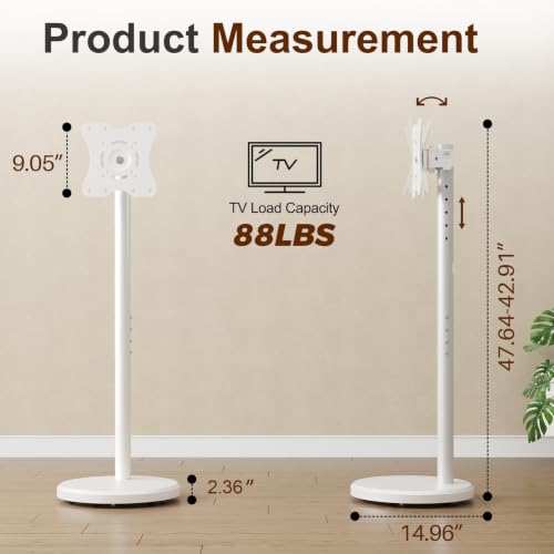 Hovadova Rolling TV Stand with Wheels for 10-46 Inch TVs, 88 lbs, White