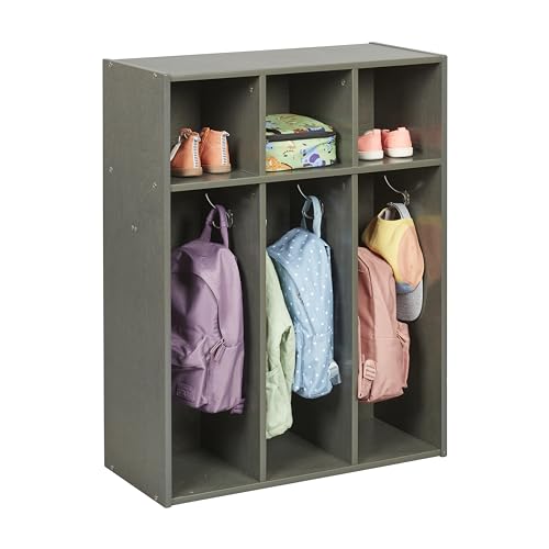 ECR4Kids Streamline 3-Section Toddler Coat Locker with Cubby Storage, Kids Furniture, Grey Wash