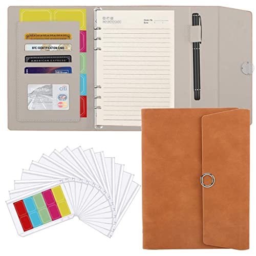 ONMYJFD A5 Leather Binder Budget Planner Organizer 6 Binder Cover with 15 Pcs Envelope Pockets,Label,for Money Saving Budgeting(E)
