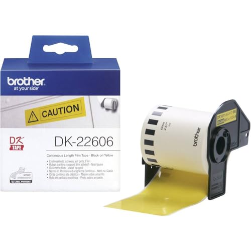 Brother DK-22606 Label Roll, Continuous Length Film, Black on Yellow, Single Label Roll, 62mm (W) x 15.24M (L), Brother Genuine Supplies