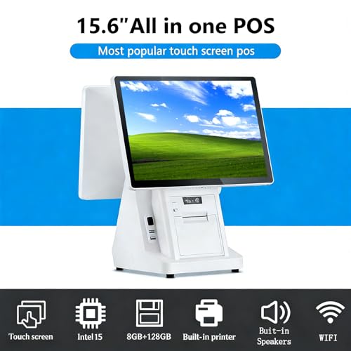 AETEREOS Cash Register Till, 15.6 Inch Touch Screen PC POS Systems for Small Business, All in One Smart Touch Screen Cash Register POS for Retail & Restaurant/Salons Single-Screen