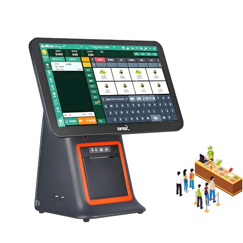 AETEREOS 15.6 Inch Touch Screen Cash Register, All-in-One POS System for Small Business with 8GB RAM 128G SSD, for Retail & Restaurant, Built-in Receipt Printer Black-Singlescreen