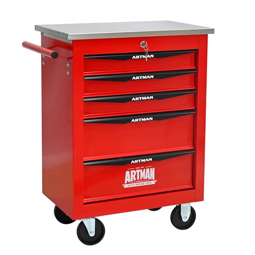 KEIKI 5 Drawers Tool Cart on Wheels,Multifunctional Rolling Tool Chest Tool Storage,Drawers Rolling Tool Trolley Organizer Tool Case for Garage, Warehouse, Workshop, Repair Shop (Red)