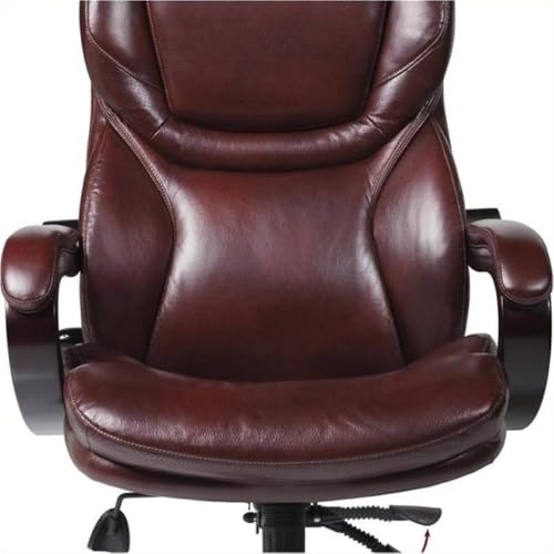 BOWERY HILL Bonded Leather Executive Office Chair, Brown Eco-Friendly Upholstery, Big & Tall Design with Adjustable Lumbar Support, Espresso Finish Bentwood Arms, Ergonomic Tilt, 350 lbs Capacity