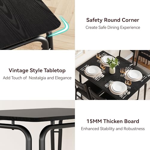 Dining Table for 2, Small Table and Chairs Set of 2, Square Dinette Set for 2, Dinner Table Set, 3 Piece Kitchen & Dining Room Sets for Small Space, Apartment (Dark, Dining Table with 4 Chairs)