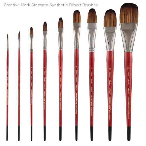 Creative Mark Staccato Artist Paintbrush - Filbert Size 20 - Synthetic Long Handled Brushes for Acrylic Paints, Handmade and Full Bodied with Springy Response