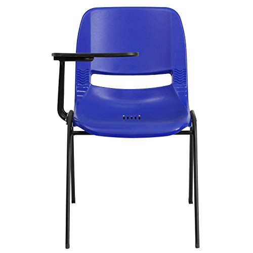 Classroom Essentials Blue Ergonomic Shell Chair with Right Handed Flip-Up Tablet Arm
