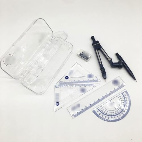 OREKPOT 7-Piece Math Compass Set, Student Drawing Kit with Ruler, Triangle, Protractor, & Pencil, Metal Construction, Ideal for School & Engineering