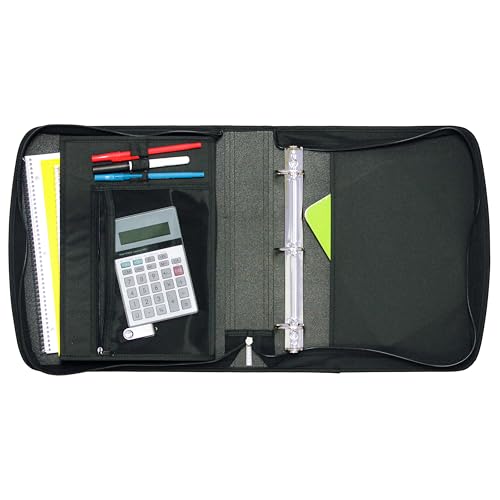 Five Star Zipper Binder, 2-Inch Capacity, 3 D-Rings, Exterior Zippered Pockets, Interior Mesh Pouch, Easy Grip Spine, Black Cover (66352)