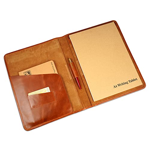 CestAntiQ Leather A4 Portfolio Folder with Clipboard Sleeve - Cognac Brown