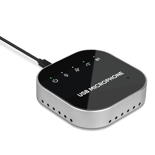 AiooTisu Bluetooth Conference Speaker and Microphone, Bluetooth Speakerphone for Small Meeting Room，Wireless Conference Speaker 360°Voice Pick up with Noise Cancellation Mics for Computer/Laptop