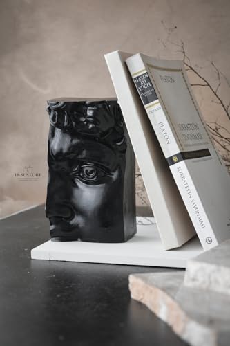 Large Concrete David Bookend Set Heavy Duty Book Support for Shelves Office Decor Black - Black