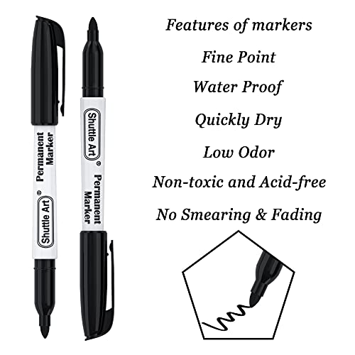 Shuttle Art 100 Pack Black Permanent Markers, Fine Point Permanent Marker Pens Set Perfect on Plastic, Wood, Stone, Metal and Glass for Doodling, Writing, Marking, Office School Supplies