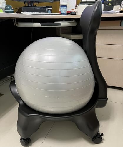 RENLXFI Home Office Ball Chair, Pilates Exercise Yoga Ball Desk Chairs with Ergonomic Chair Back for Improves Back Pain, Core Strengthening Stability Ball Chair