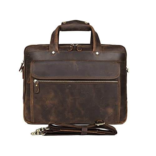 XIXIDIAN 15.6 inch Leather Messenger Bag Genuine Leather Briefcase for Men Large Satchel Shoulder Bag Rugged Leather Computer Laptop Bag(Size:39 * 12.5 * 30cm) (Color : Brown)