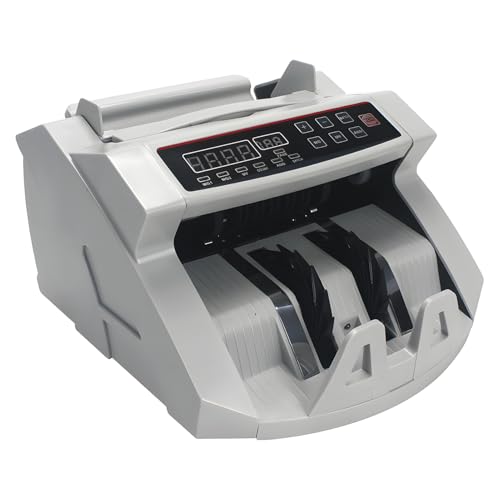 ilkqeppe Money Counter with Value Count, UV/MG/IR Counterfeit Detection Function Cash Counter, Cash Counter with Add and Batch Modes, Mix Denomination Counter Machine for Bank Supermarket Gray