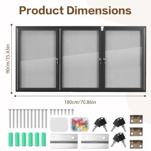 Hubxinly Weather Resistant Wall Mounted Notice Case 180x90CM Aluminum