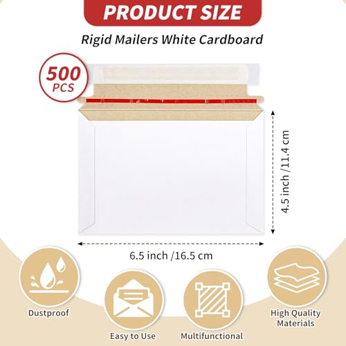 Ayearparty 500Pcs Rigid Photo Mailers 6.5 x 4.5Inch Shipping Envelope Bulk