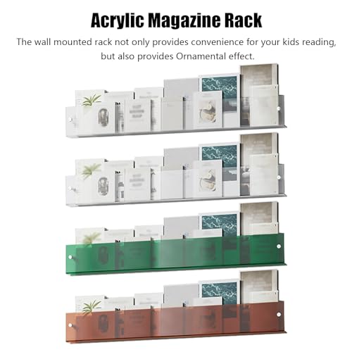 Brochure Holder Wall Mount Clear Book Shelf for Wall, Acrylic Magazine Brochure Rack/Hanging Display Stand for Kids Room, Office, Church, Coffee Shop, File Record Holder Organizer(Water Ripples,L 80cm