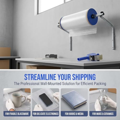 Mavdecll Bubble Foam Wrap Roll Dispenser, Wall Mount Bubble Cushion Wrap Holder, Galvanized Steel, Easy to Install, for Packing Moving Shipping Protection Factory Express 30CM