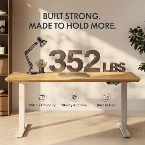 FLEXISPOT E6 MAX Solid White Oak Wood Dual Motor Standing Desk, 55 x 28