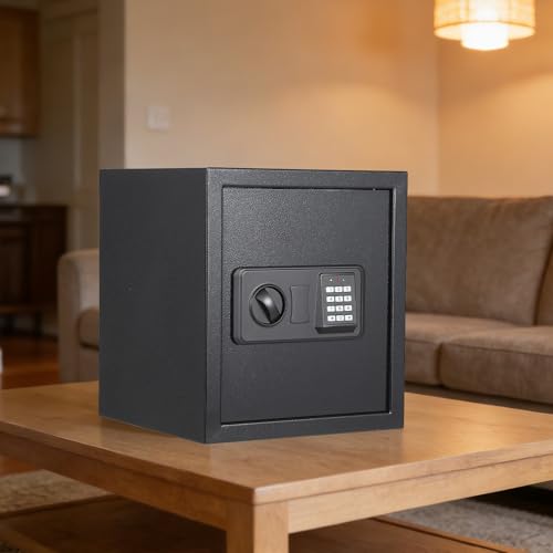 Garvee 37L Safe Safe with Number Code, Keys & Fireproof Bag, Safe for Home/Hotel, Alarm, Adjustable Shelf, Hotel Safes Cash, Jewellery & Documents, Wall/Floor Mounting, 36 x 32 x 32 cm