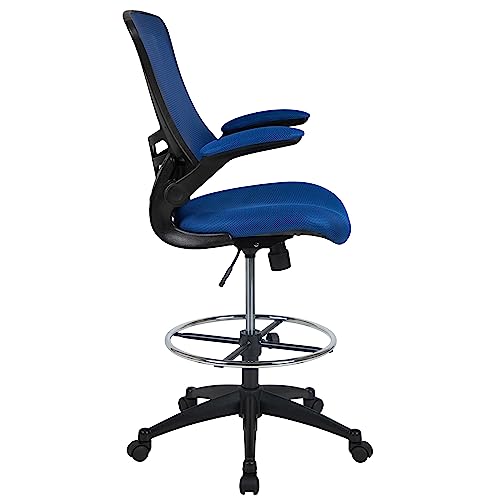 EMMA + OLIVER Mid-Back Blue Mesh Drafting Chair