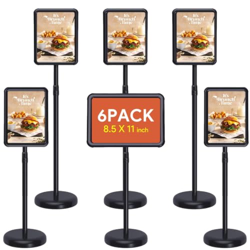 6 Pack Standing Sign Holder 8.5x11 Inch, Adjustable Floor Sign Holder