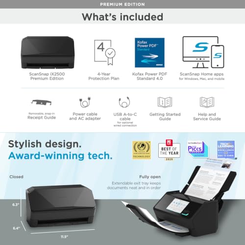 ScanSnap iX2500 Premium Wireless or USB High-Speed Document Scanner
