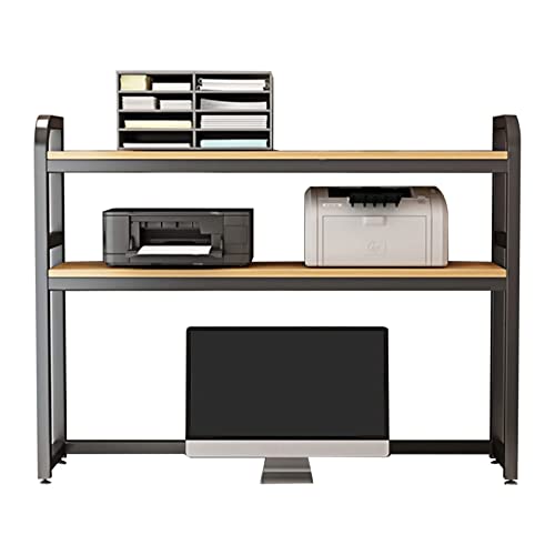 2 Tier Adjustable Office Desk Bookshelf, Desktop Bookcase for Computer Desk，Wood and Metal Printer Stand Office Supplies Organizers and Accessories Storage Display Shelf for Women Man and Kids ( Color