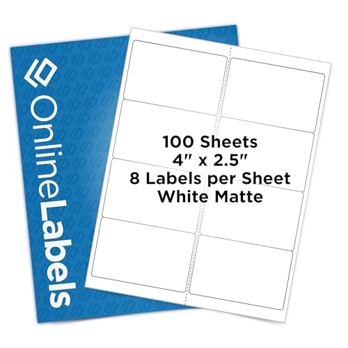 OnlineLabels 4" x 2.5" Labels - White Matte - Inkjet/Labels - 100 Sheets