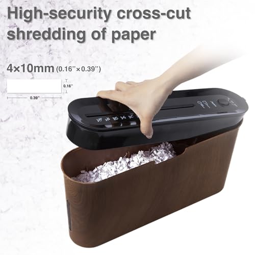 Asmix B06W Paper Shredder for Home use Office, Wood Compact Design, 2 Sheet Crosscut Paper, 10 Mins Running Time 14.7" × 7.2" × 3.7"