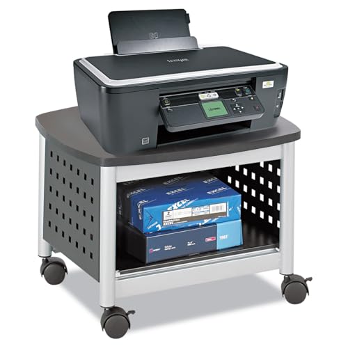 Scranton & Co Mobile Under-Desk Printer Stand, Steel Frame, Black PVC Panels, 20.25" W x 16.5" D x 14.5" H, Powder Coat Finish, Open Supply Shelf, Locking Casters, Compact Office Storage Solution