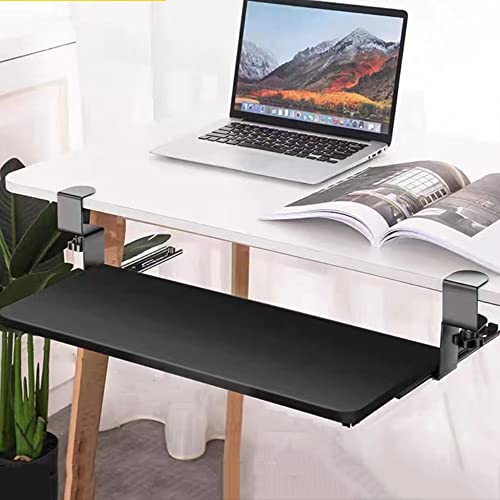 FKHFTI Slide Out Desk Extender, Under Desk Pull Out Platform for Keyboard, Ergonomic Keyboard Tray with C Clamp, Sliding Keyboard Drawer for Home Office/Black/25Cm*65Cm (Black 25Cm*52Cm)