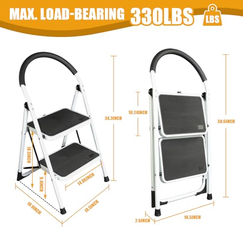 TCE 2 Step Ladder, 400lbs Capacity Step Stool with Anti-Slip Pedal