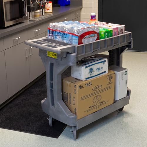 Akro-Mils 30930 ProCart 400 Pound Capacity Heavy Duty 2 Tier Rolling Service Utility Cart with Wheels and Hinged Side Gates, 42-Inch x 19-Inch x 35-Inch, Gray