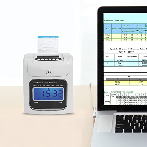 BIXIBIN Employee Attendance Punch Time Recorder Machine, LCD Display Automatic Paper Card Punch Clock for Office Attendance with Key Lock, Red/Black Ink