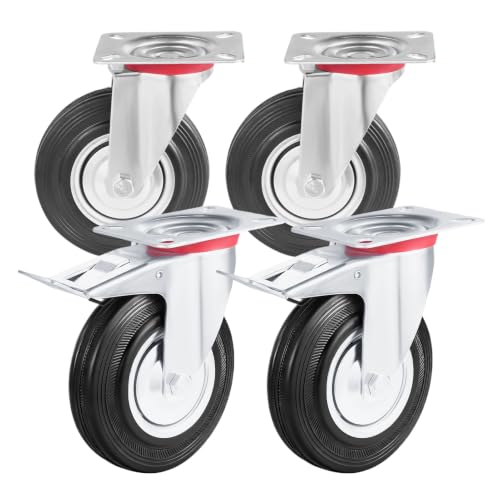 AOYEBO 4-Pack Swivel Caster Wheels with Brakes, Rubber Furniture Casters
