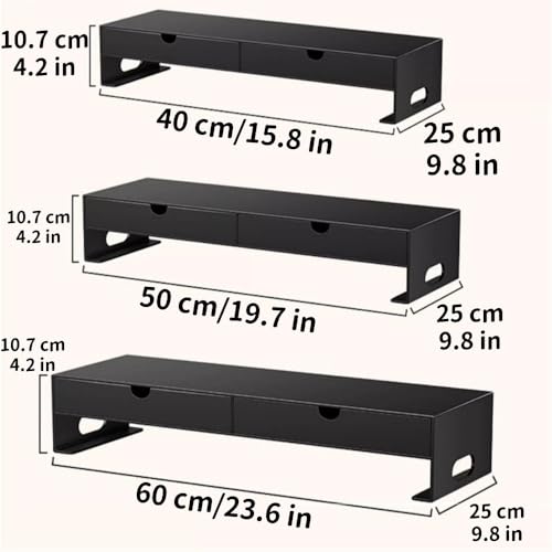 GOIPNGPK Desktop Computer Monitor Stand, Metal Storage Rack with 2 Drawers, Modern Laptop Stand for Apartment, Bedroom and Office(White,40cm/15.8in)