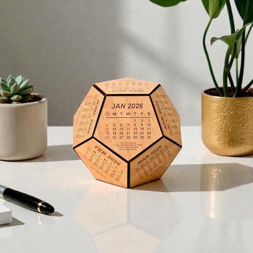Gift Kya De 2026 Wooden Pentagon Desk Calendar | Premium 3D Big Size Table Calendar | Bamboo Wood Eco-Friendly Office Desk Décor | Unique Corporate Gift | Made in India