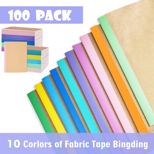 Nanajorwa 100 Pack A5 Colorful Ruled Lined Mini Notebook Journals Bulk, Soft Cover Kraft Composition Notepad Memo Cuadernos for Girls, Students, Traveler, Note Taking, School Supplies